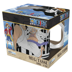 Fans Geek Store One Piece Luffy Gear 5 ceramic mug with a shiny silver finish in its branded display box