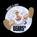 Fans Geek Store black unisex cotton t-shirt featuring Monkey D. Luffy in his Gear 5 transformation from One Piece