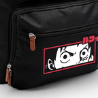 Fans Geek Store black polyester One Piece backpack featuring a graphic of Monkey D. Luffy on the front pocket.