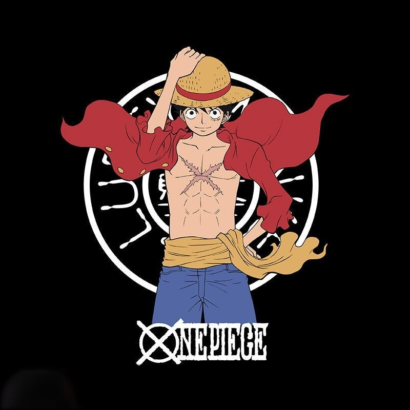 Fans Geek Store black cotton One Piece T-shirt featuring Monkey D. Luffy in his New World outfit with straw hat