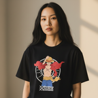 Fans Geek Store black cotton unisex T-shirt featuring Monkey D. Luffy from One Piece in his New World outfit