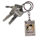 Fans Geek Store metal One Piece keychain featuring Monkey D. Luffy's wanted poster attached to a set of keys