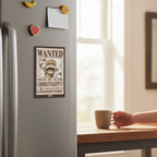 Fans Geek Store One Piece Monkey D Luffy Wanted poster magnet on a grey refrigerator door
