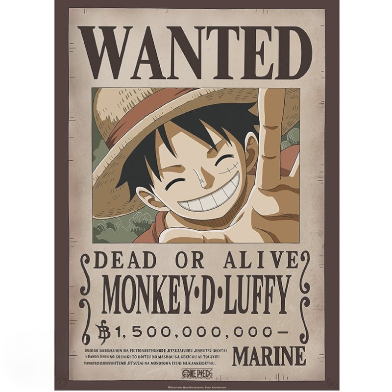 Fans Geek Store One Piece chibi wanted poster featuring a smiling Monkey D. Luffy in his signature straw hat