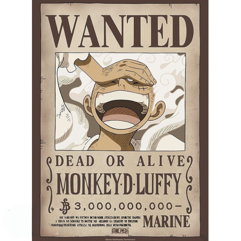 Fans Geek Store One Piece Monkey D. Luffy chibi wanted poster on laminated paper with a brown vintage aesthetic