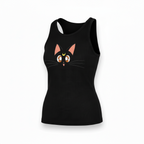 Fans Geek Store black ribbed tank top featuring the face of Luna the cat from Sailor Moon