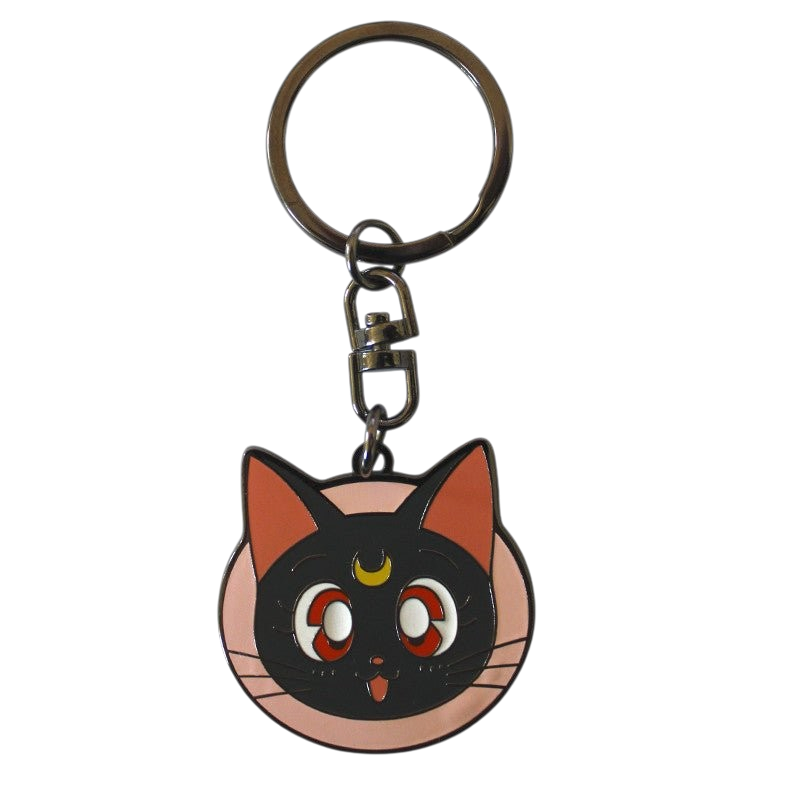 Fans Geek Store Sailor Moon Luna cat metal keychain with a crescent moon symbol on her forehead