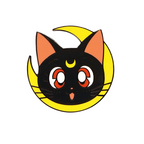 Fans Geek Store Sailor Moon Luna cat metal magnet featuring a black cat face with a yellow crescent moon background
