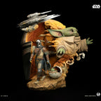 Fans Geek Store Star Wars Mandalorian Fine Art Bust with Grogu and Razor Crest, 41cm polystone collectible.