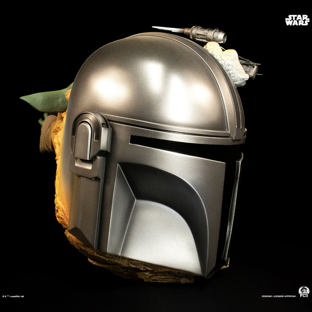 Fans Geek Store Star Wars The Mandalorian Fine Art Bust with Grogu and Razor Crest diorama. 41cm polystone collectible.