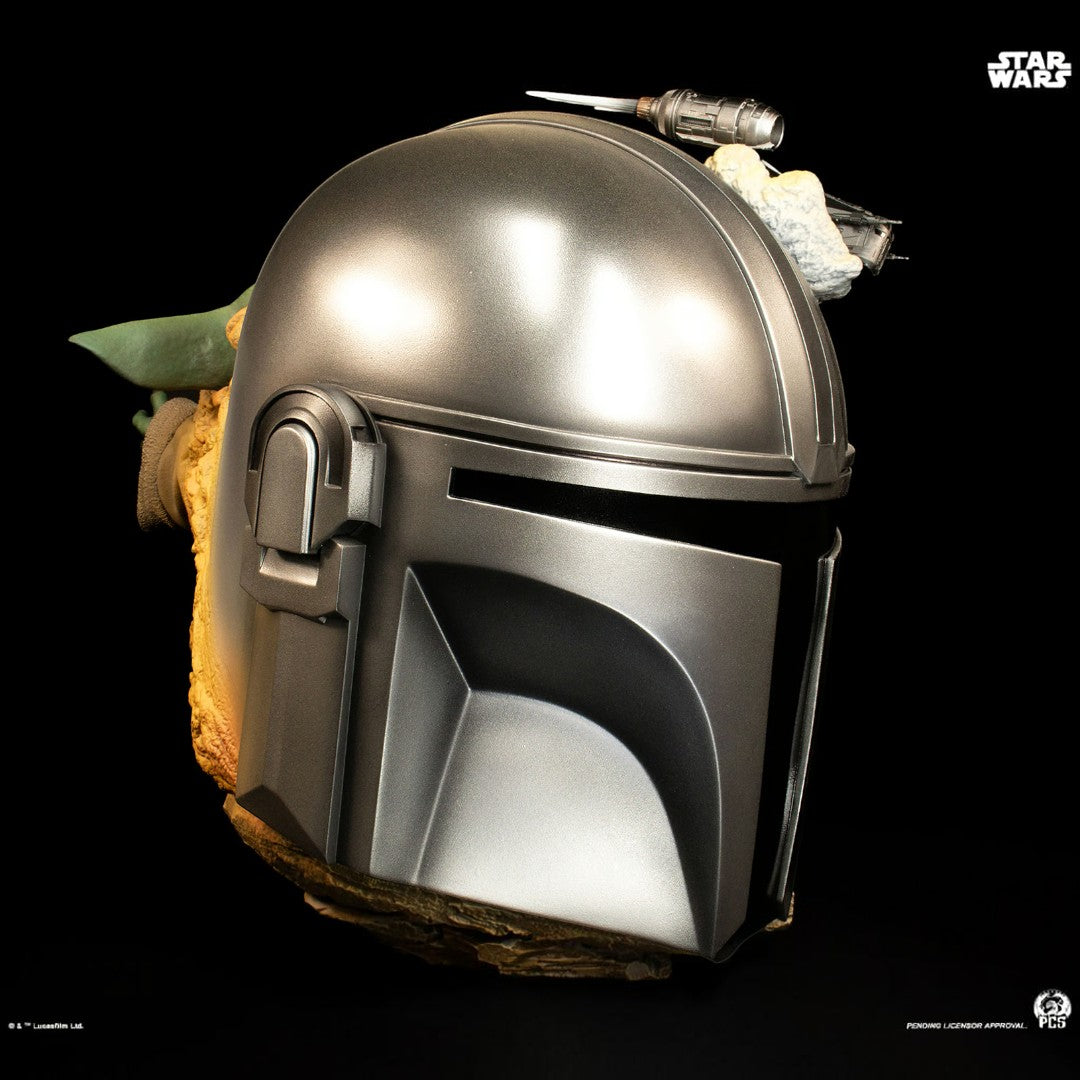 Fans Geek Store Star Wars The Mandalorian Fine Art Bust with Grogu and Razor Crest diorama. 41cm polystone collectible.