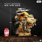 Fans Geek Store Star Wars Mandalorian Fine Art Bust with Grogu and Razor Crest, 41cm polystone collectible.