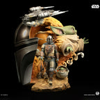 Fans Geek Store Star Wars Mandalorian and Grogu fine art bust with Razor Crest ship, 41cm, polystone, hand-painted.