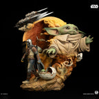 Fans Geek Store Star Wars The Mandalorian and Grogu fine art bust with Razor Crest ship, 41cm polystone collectible