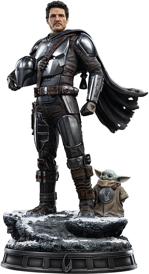 Fans Geek Store Iron Studios 1:4 scale polystone statue of The Mandalorian and Grogu with interchangeable parts.