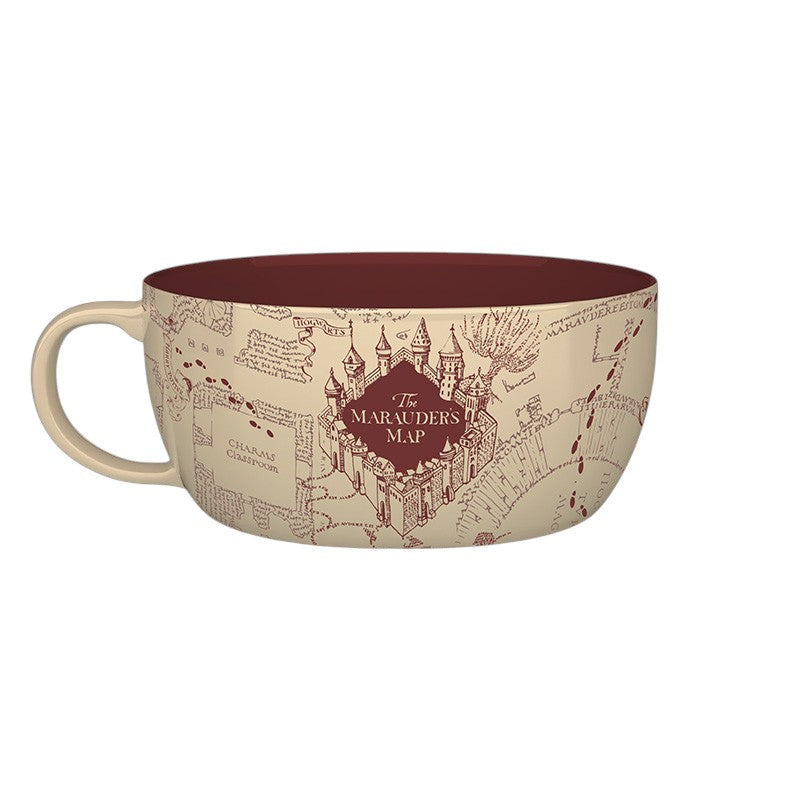 Fans Geek Store Harry Potter Marauder's Map ceramic breakfast bowl with a deep red interior and map design