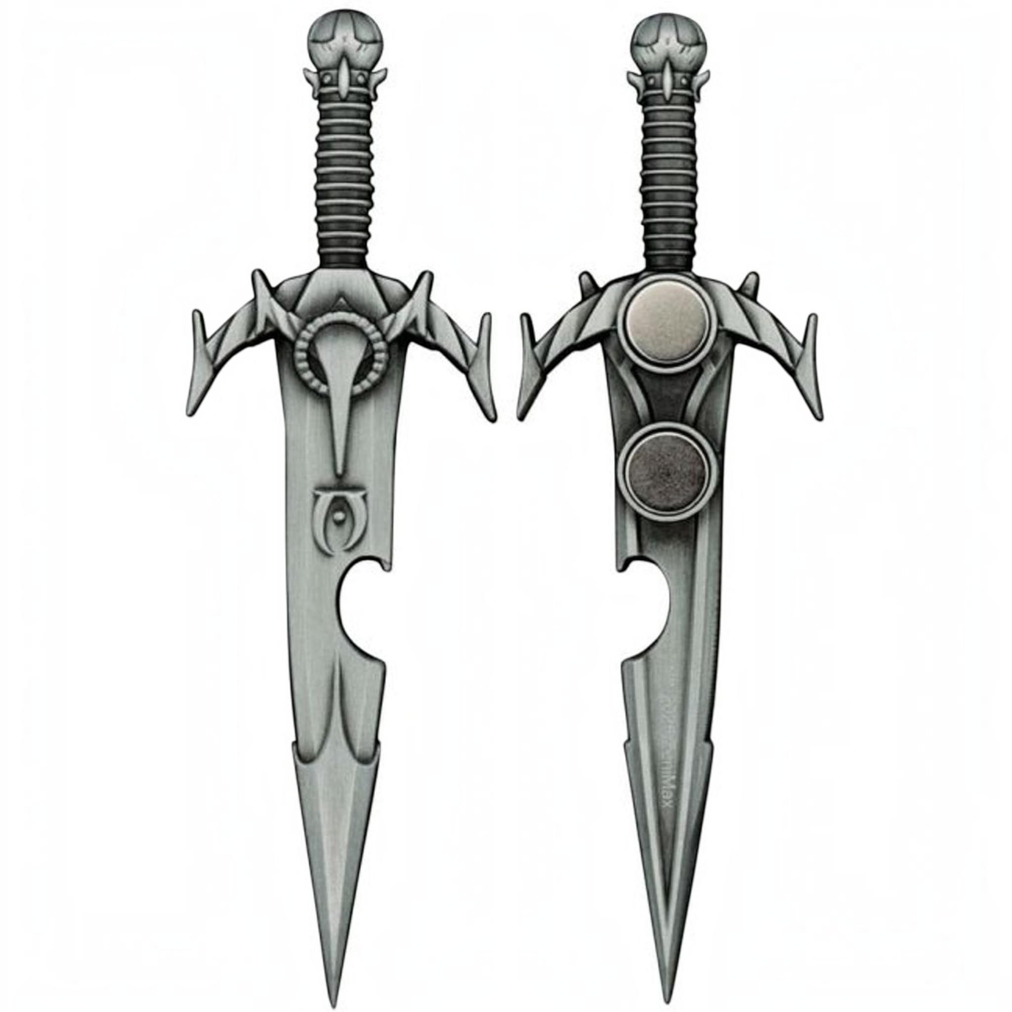 Fans Geek Store Mehrune's Razor metal bottle opener with antique nickel finish and magnetic back from Oblivion.