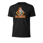 Fans Geek Store black cotton One Piece T-shirt featuring Nami graphic print with short sleeves and crew neck