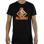 Fans Geek Store black cotton One Piece t-shirt featuring Nami graphic print with short sleeves and crew neck
