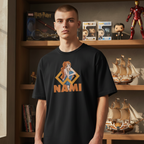Fans Geek Store black cotton One Piece T-shirt featuring Nami graphic print worn by a man