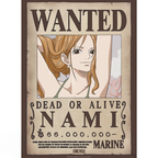 Fans Geek Store One Piece Nami wanted poster featuring a chibi-style illustration of the character on paper