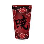 Fans Geek Store Naruto Shippuden Akatsuki glass featuring red clouds and black kanji symbol, 400ml capacity.