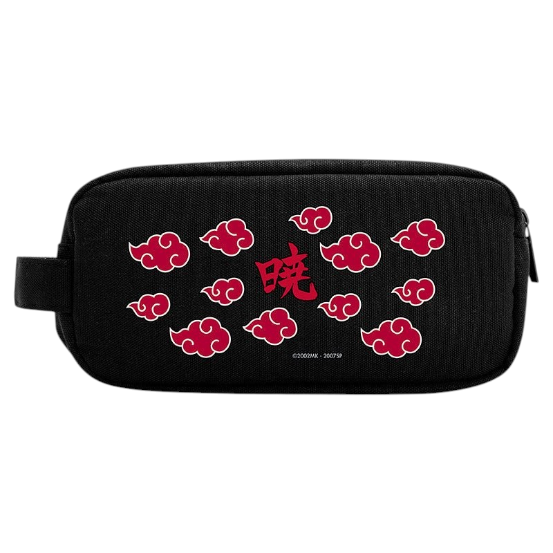 Fans Geek Store Naruto Shippuden Akatsuki pencil case in black polyester with red cloud pattern and zipper closure