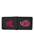Fans Geek Store Naruto Shippuden Akatsuki vinyl wallet featuring a red cloud logo and Japanese kanji on black