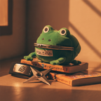 Fans Geek Store Naruto Shippuden Gama-chan frog coin purse with metal clasp sitting on books next to a ninja headband