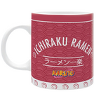 Fans Geek Store Naruto Ichiraku Ramen ceramic mug with red patterned design and Japanese text, 320ml capacity.