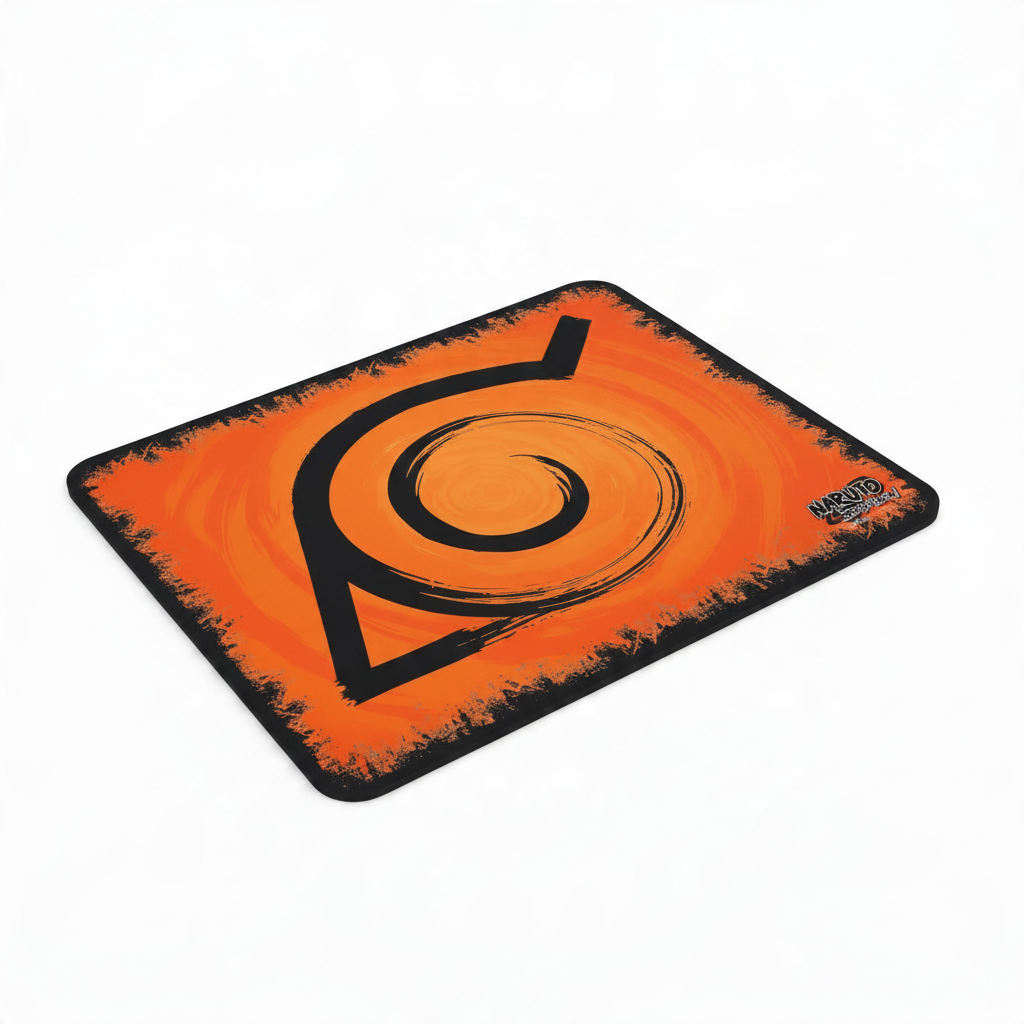 Fans Geek Store Naruto Shippuden Konoha mousepad with orange background and black leaf village symbol