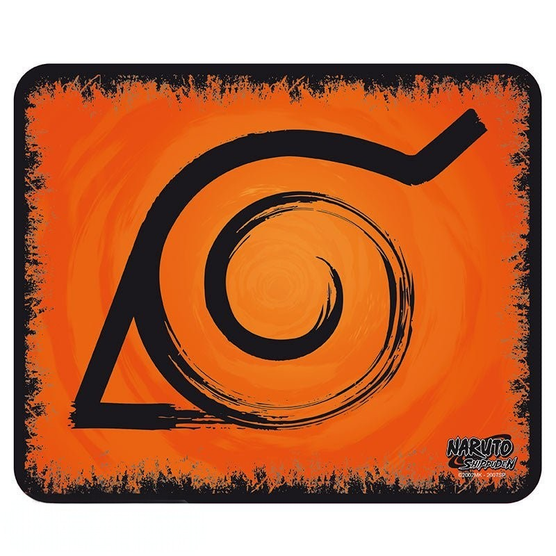 Fans Geek Store Naruto Shippuden mousepad featuring the black Konoha leaf village symbol on an orange background
