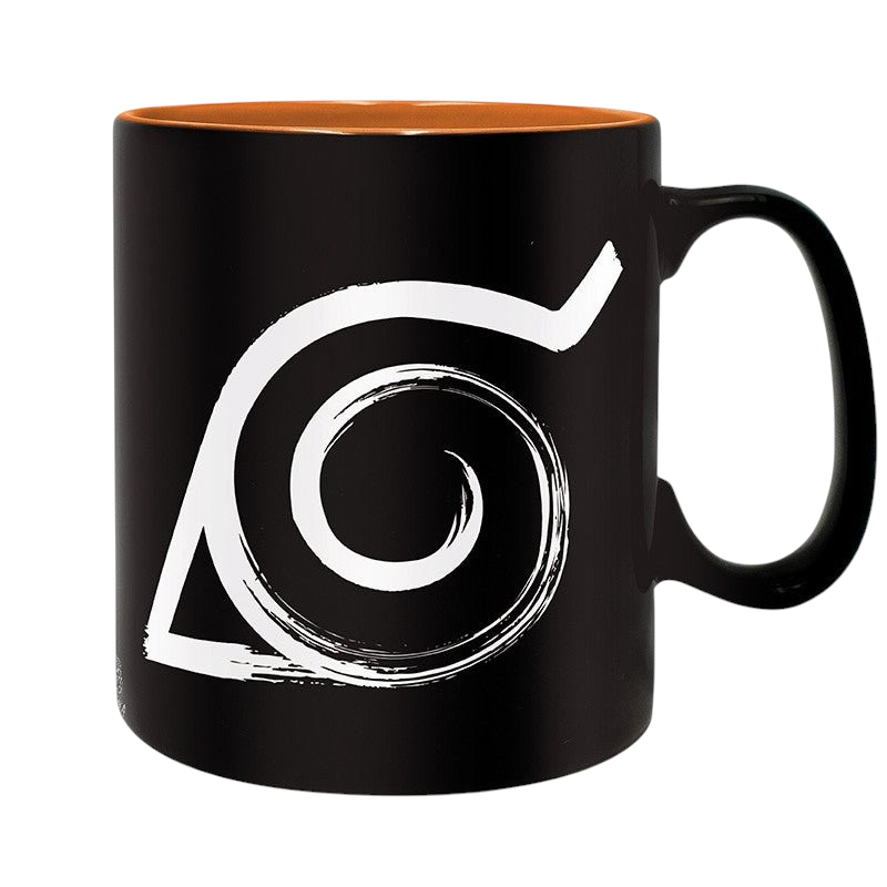 Fans Geek Store Naruto Shippuden ceramic mug featuring the white Konoha leaf village symbol on a black background