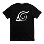 Fans Geek Store black Naruto Shippuden cotton t-shirt featuring a white Konoha Hidden Leaf Village emblem print
