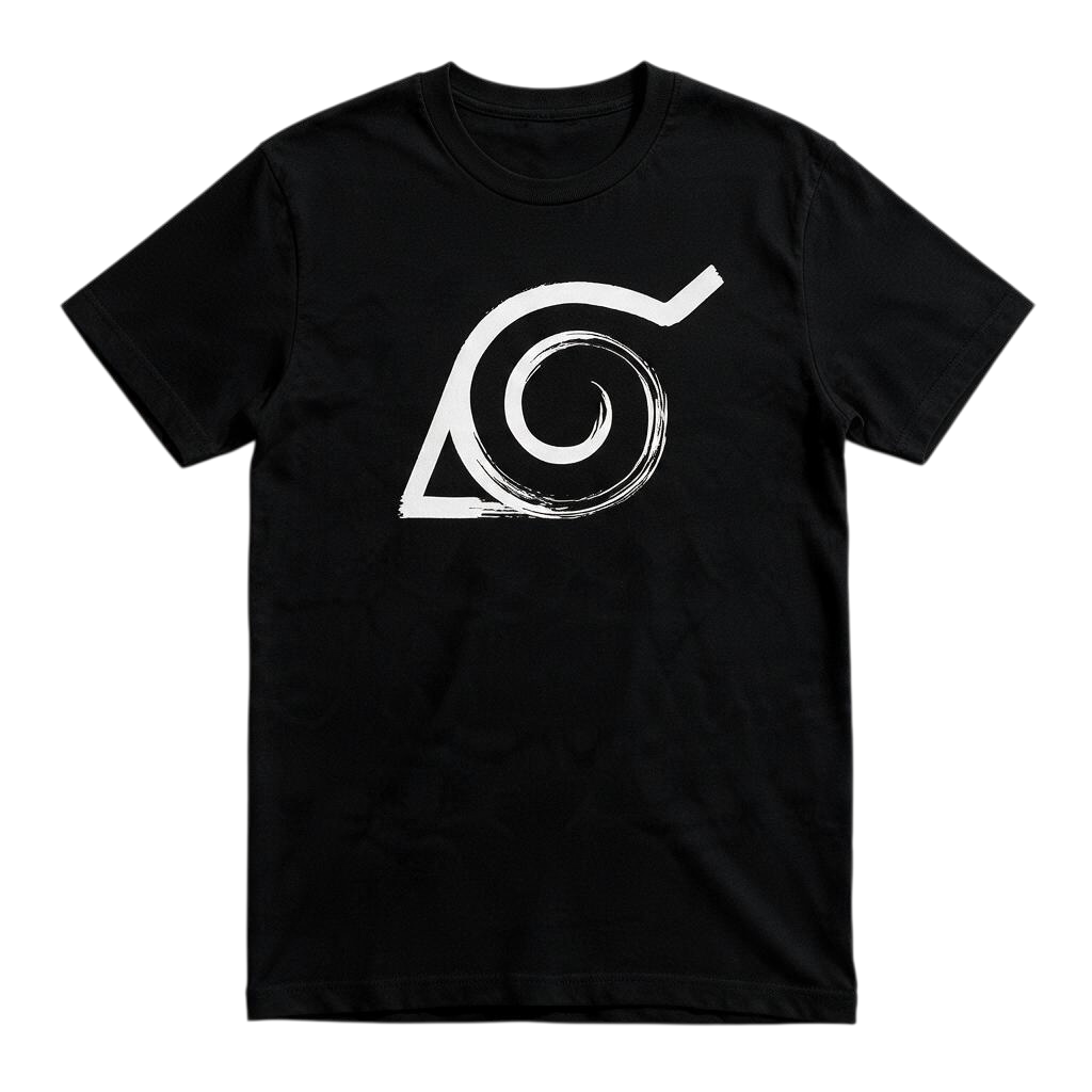Fans Geek Store black Naruto Shippuden cotton t-shirt featuring a white Konoha Hidden Leaf Village emblem print