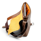 Fans Geek Store Naruto Shippuden Konoha Village shoulder bag with brown exterior and yellow patterned interior