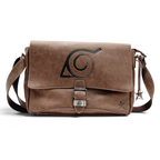 Fans Geek Store brown Naruto Shippuden Konoha Village messenger bag with embossed leaf symbol and metal buckle