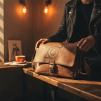 Fans Geek Store Naruto Shippuden Konoha Village brown faux leather messenger bag with embossed leaf village symbol