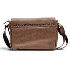 Fans Geek Store brown Naruto Shippuden messenger bag with Konohagakure embossed text and adjustable shoulder strap