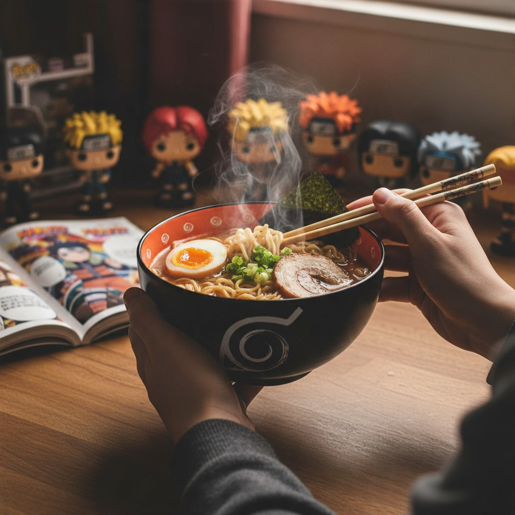 Fans Geek Store Naruto Shippuden ceramic ramen bowl featuring the Konoha Hidden Leaf Village symbol in black and orange
