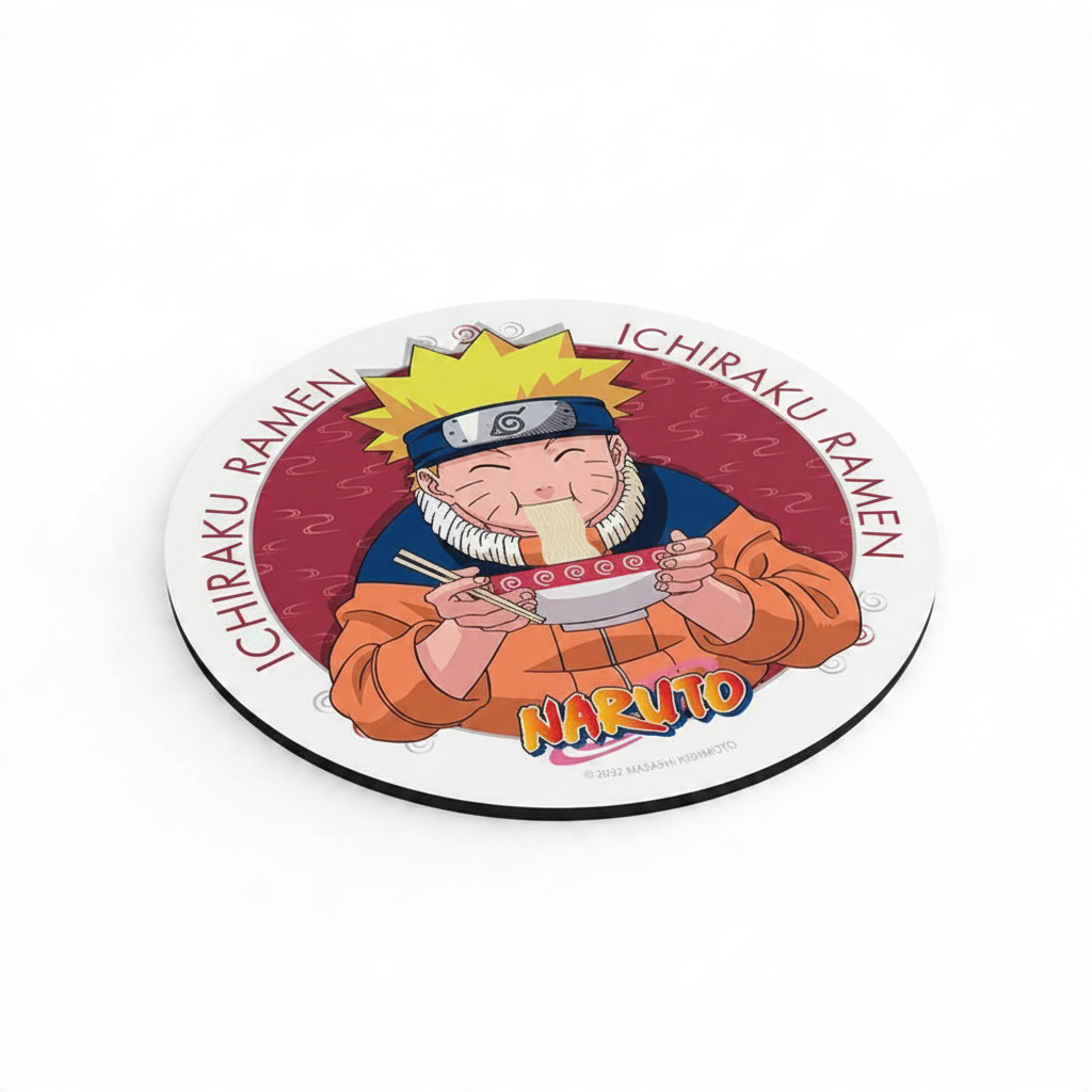 Fans Geek Store round Naruto Ichiraku Ramen mousepad with a woven fabric surface and non-slip base.