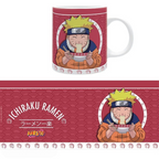 Fans Geek Store Naruto Ichiraku Ramen ceramic mug featuring Naruto Uzumaki eating ramen on a red patterned background