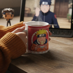 Fans Geek Store Naruto Ichiraku Ramen ceramic mug with Naruto Uzumaki design, held by hands in a cozy setting