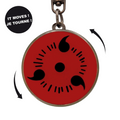 Fans Geek Store Naruto Shippuden metal keychain featuring a rotating red and black Sharingan eye design
