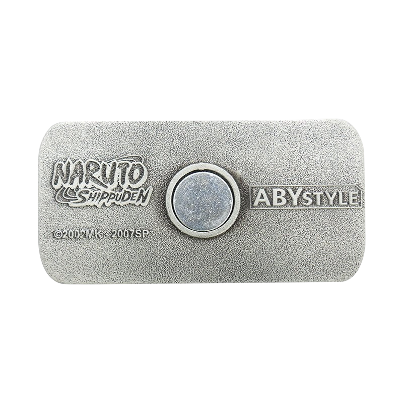 Fans Geek Store Naruto Shippuden metal magnet featuring the Konoha symbol on the reverse side with branding