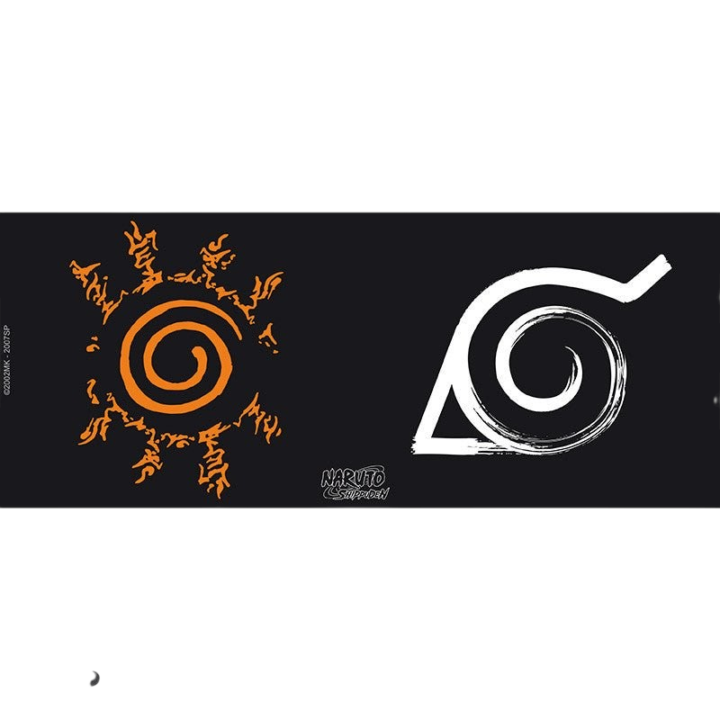 Fans Geek Store Naruto Shippuden ceramic mug featuring the Konoha village emblem and Kyubi seal in black and orange