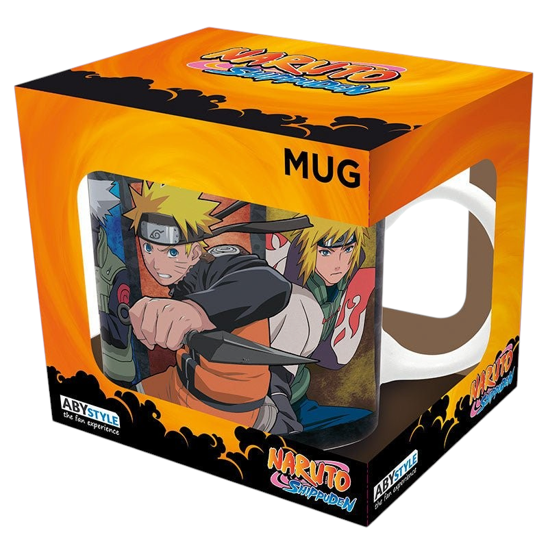 Fans Geek Store Naruto Shippuden ceramic mug featuring a Konoha ninja group design in a display box