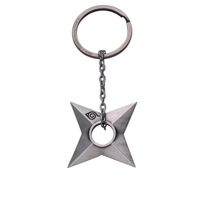Fans Geek Store Naruto Shippuden 3D metal shuriken keychain featuring the Konoha Hidden Leaf Village symbol