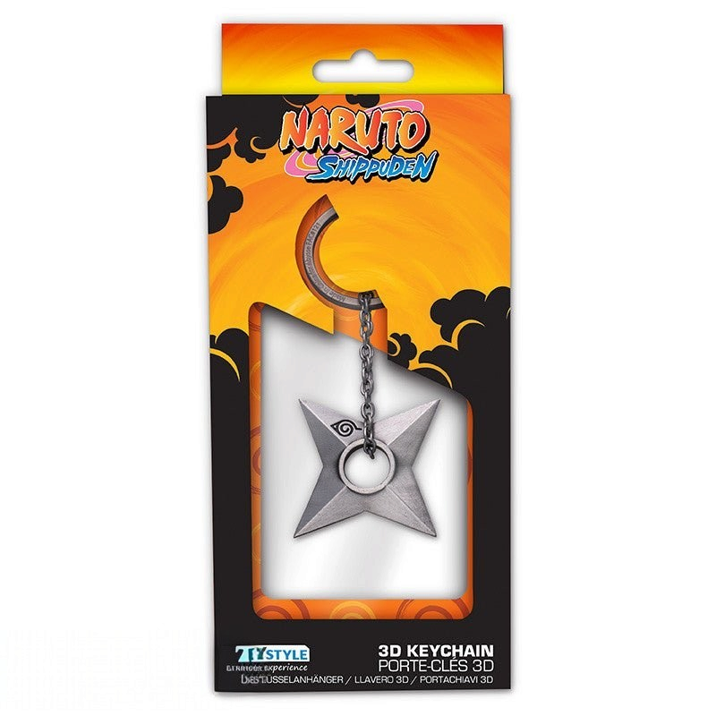 Fans Geek Store Naruto Shippuden 3D metal shuriken keychain with Konoha village symbol in blister packaging