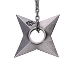 Fans Geek Store Naruto Shippuden 3D metal shuriken keychain featuring the Konoha Hidden Leaf Village symbol